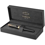 PARKER Sonnet Fountain Pen, Black Lacquer with Gold Trim, Medium Nib (1931495)