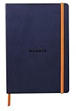 Rhodia 117378C - Midnight Blue Flexible Notebook - A5 - Lined - 160 pages - Clairefontaine Ivory Paper 90 g/m - Bookmark, Elastic Closure - Faux Leather Cover - Rhodiarama Collection