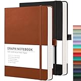 RETTACY Graph Paper Notebook. 2-Pack, A5 Graph Grid Paper Notebook with 192 Pages per Pack, Notebooks for Work, School, Leather Hardcover, 100 GSM Paper, Inner Pocket, 5.7'' × 8.3'' (Black & Brown)