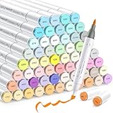 Caliart 61 Colors Brush & Chisel Alcohol Markers for Adult Coloring Book, Dual Tip Artist Sketch Art Markers, Aesthetic Cute Preppy Stuff School Supplies, Pens for Lettering Drawing Cards Planner