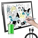 KIVOTAC A4 Rechargeable Light Pad, Portable LED Light up Box Ultra-Thin Dimmable Battery Powered Bright Copy Board for Weeding Vinyl, Sketching,Drawing,Tracing and Diamond Art