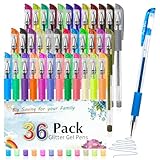 Aen Art Glitter Gel Pens for Adult Coloring Books, 36 Colors Gel Marker Set Colored Pen with 40% More Ink for Kids Drawing, Doodling, Crafts and Taking Note