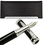 ZenBoo Fountain Pen Calligraphy Writing Set - Medium Metal Nib & Ink Refill Converter & Classy PU Leather Case - Luxury Pens Collection - Executive & Timeless Gift - Instruction Included (Black)