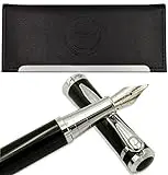 ZenBoo Fountain Pen Calligraphy Writing Set - Medium Metal Nib & Ink Refill Converter & Classy PU Leather Case - Luxury Pens Collection - Executive & Timeless Gift - Instruction Included (Black)